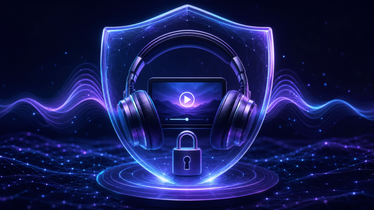 HypnoTube safety and privacy checklist with protected headphones