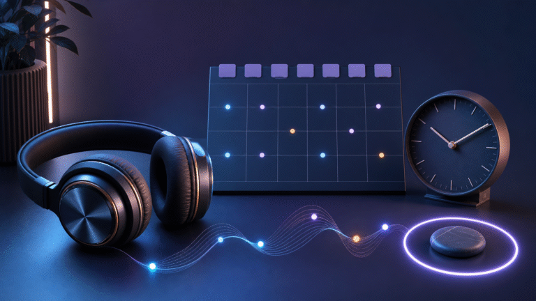 Responsible HypnoTube routine with headphones calendar and clock